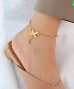 Double Butterfly 2 Hanging Stone Anklet Payel