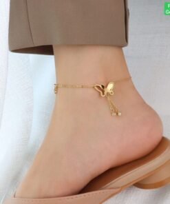 Alternative view of Double Butterfly 2 Hanging Stone Anklet Payel