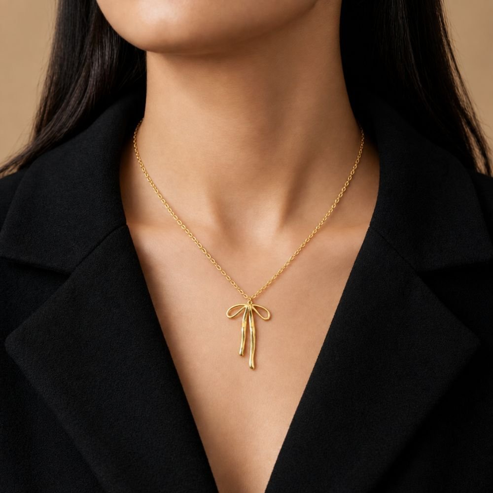 Tiedant Shape Pendant 22Karet Gold Plated Chain Necklace