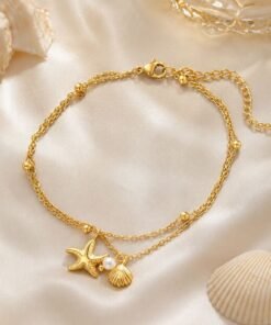 Double Layer Premium 22k Gold Plated Sea Pearl and Starfish Design anklet Payel - Image 3