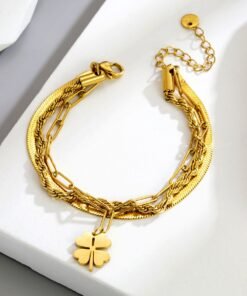 Alternative view of 3 Chain with 1 flower Stainless Steel Gold Plated Chain Bracelet