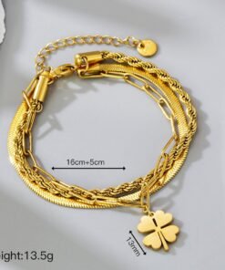 3 Chain with 1 flower Stainless Steel Gold Plated Chain Bracelet - Image 3