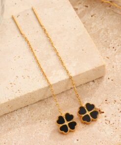 Alternative view of 4 Leaf Roman Dark Flower Backpin Shining 22karet Gold Plated Earring