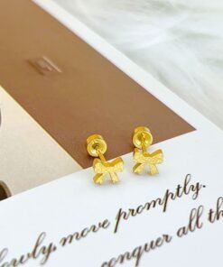 Alternative view of Bow Tie Design Shining 22karet Gold Plated Earrings