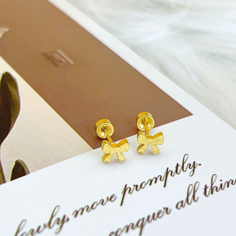 Bow Tie Design Shining 22karet Gold Plated Earrings - Image 2