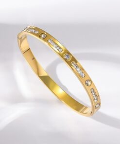 22K Gold Plated Stainless Steel white stone Bracelet BR58