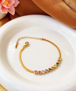 22 karet Stainless Steel Gold Plated 10 Color Zircon Stone Bracelet