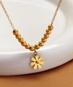 Golden Ball With 1 Flower Hanging Pendant 22Karet Gold Plated Necklace