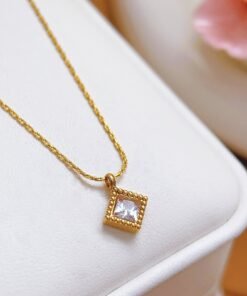 Special White Stone Box Pendant 22Karet Gold Plated Necklace