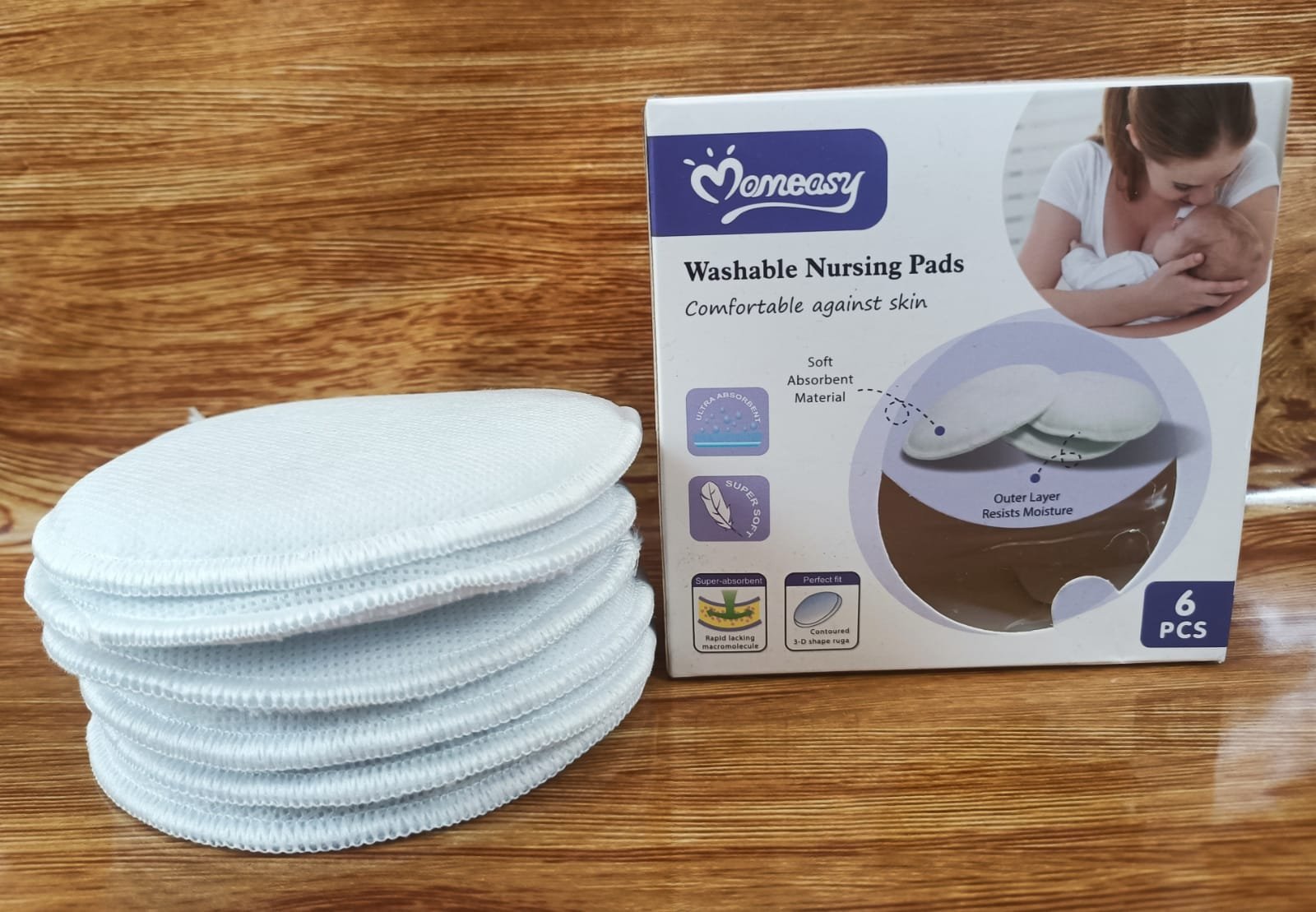 Momeasy Washable Breast Pads for Women – 6pcs | Soft, Reusable & Leak-Proof - Image 2