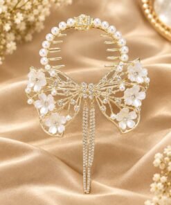 Alternative view of Original Chineese Imported 2 White Chain With Bow tie Design Hair Clip