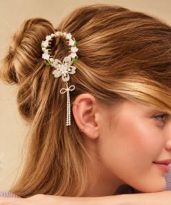 Alternative view of Original Chineese Imported Flower Design with green leaf Hair Clip