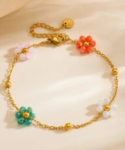 22 karet Gold Plated Diamond Cut Stainless Steel Multicolor 4 Flower bracelet