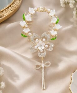 Original Chineese Imported Flower Design with green leaf Hair Clip