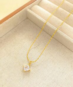 18k gold polis Square One Diamond Necklace Nc06 - Image 4
