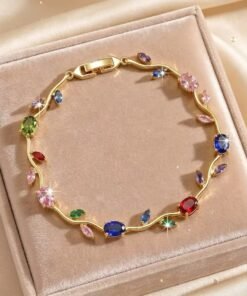 22 karet Gold Plated Diamond Cut Stainless Steel Multicolor trendy tulip bracelet