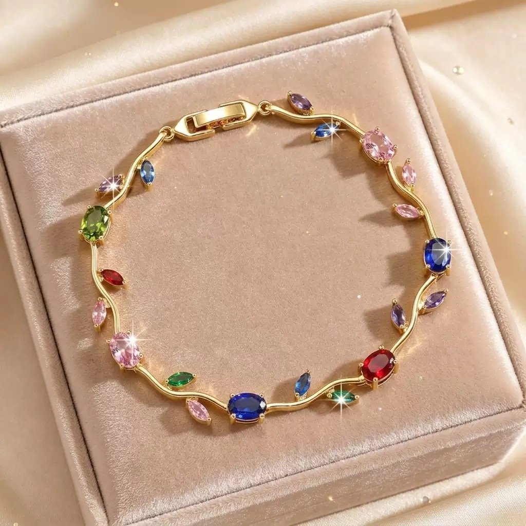22 karet Gold Plated Diamond Cut Stainless Steel Multicolor trendy tulip bracelet