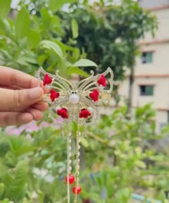 Original Chineese Imported Butterfly Design Red & White Stone Hair Clip - Image 3