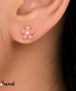 Alternative view of 4 Leaf Blush Pink Flower Backpin Shining 22karet Gold Plated Earring