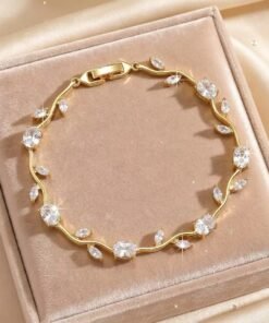 22 karet Gold Plated Diamond Cut Stainless Steel Transparent white diamond color trendy tulip bracelet