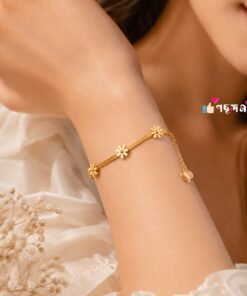 5 Flower 22Karet Gold Plated Stainless Steel Bracelet - Image 3