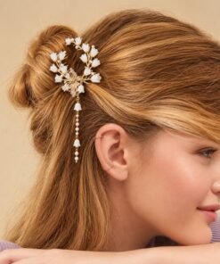 Alternative view of Original Chineese Imported White Ring Floral With Stoned Butterfly Hair Clip