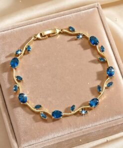 22 karet Gold Plated Diamond Cut Stainless Steel Sapphire blue trendy tulip bracelet