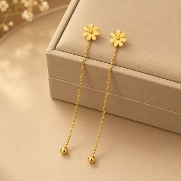22karet Shining Gold Plated 7 Leaf Sui Suta Earring - Image 2