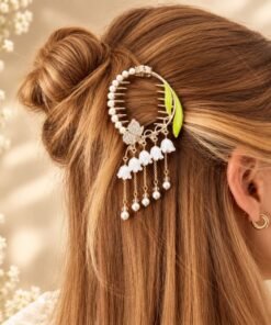 Original Chineese Imported 5 White Floral With green Leaf Hair Clip