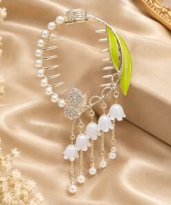 Alternative view of Original Chineese Imported 5 White Floral With green Leaf Hair Clip