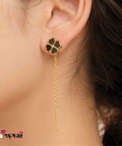 4 Leaf Roman Dark Flower Backpin Shining 22karet Gold Plated Earring