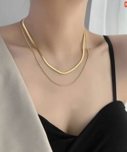 A layer thick and a layer thin 18K gold Necklace NC70