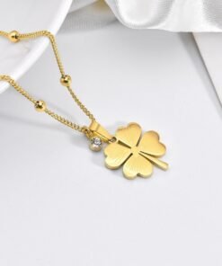 Alternative view of 1 Stone 4 Love Flower Necklace 22K gold plated NC86