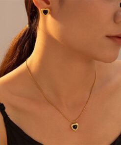 Alternative view of Golden Heart Central Black Diamond Necklace NC84
