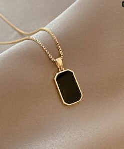 Black Rectangular 18K Gold Necklace NC83 - Image 3