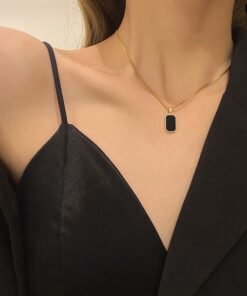 Alternative view of Black Rectangular 18K Gold Necklace NC83