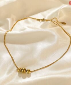 3 Gold Ball 2 layer Necklace - Image 4