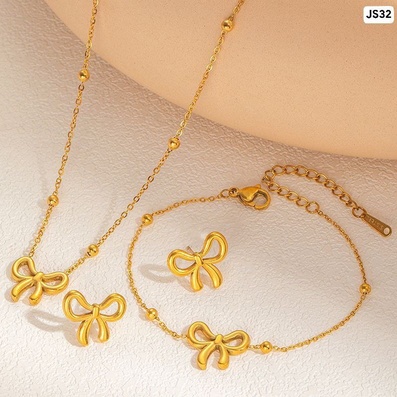 Bow Stainless Steel Jewellery Set JS32 Necklace+Bracelet+Earring - Image 2