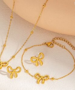 Bow Stainless Steel Jewellery Set JS32 Necklace+Bracelet+Earring