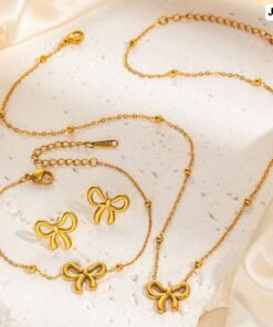 Bow Stainless Steel Jewellery Set JS32 Necklace+Bracelet+Earring - Image 4