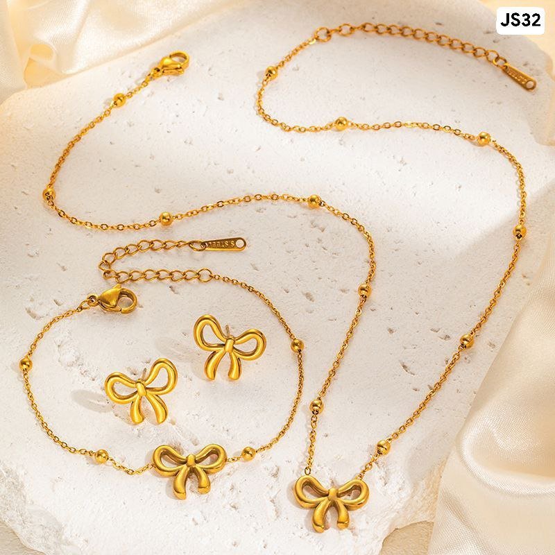 Bow Stainless Steel Jewellery Set JS32 Necklace+Bracelet+Earring - Image 4