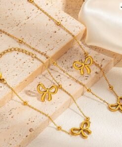 Bow Stainless Steel Jewellery Set JS32 Necklace+Bracelet+Earring - Image 3
