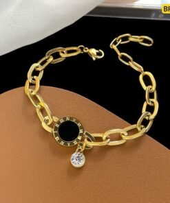 Roman numeral titanium steet plated 22K gold Bracelet - Image 3