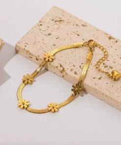 5 Flower 22Karet Gold Plated Stainless Steel Bracelet - Image 4