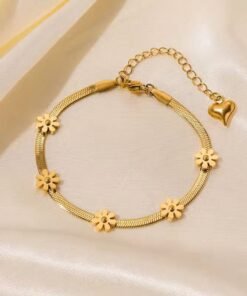 Alternative view of 5 Flower 22Karet Gold Plated Stainless Steel Bracelet