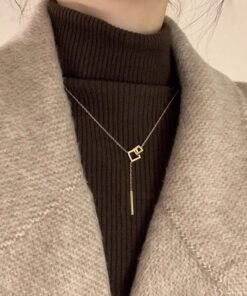 22K gold polis Interlock rectangular necklace NC136 - Image 3