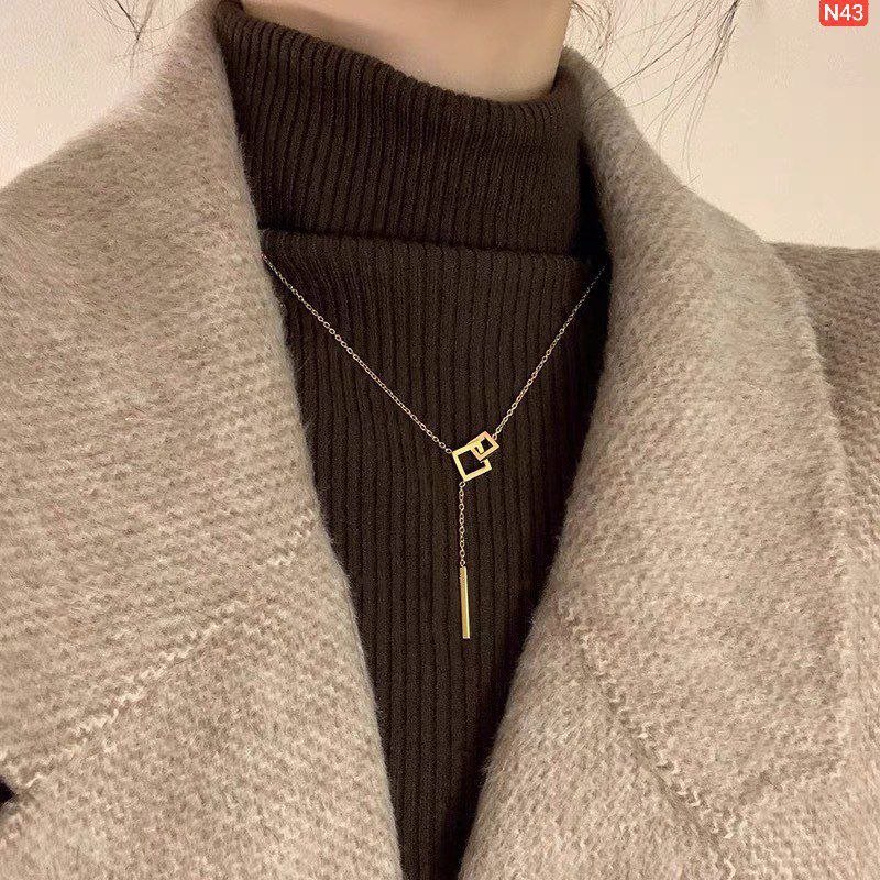 22K gold polis Interlock rectangular necklace NC136 - Image 3