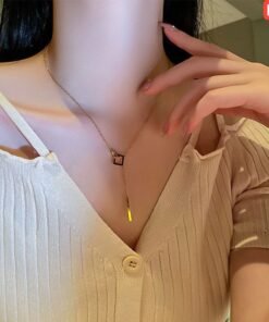 Alternative view of 22K gold polis Interlock rectangular necklace NC136