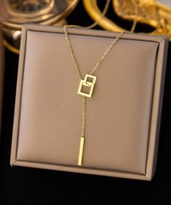 22K gold polis Interlock rectangular necklace NC136 - Image 4