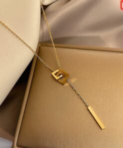 22K gold polis Interlock rectangular necklace NC136 - Image 5
